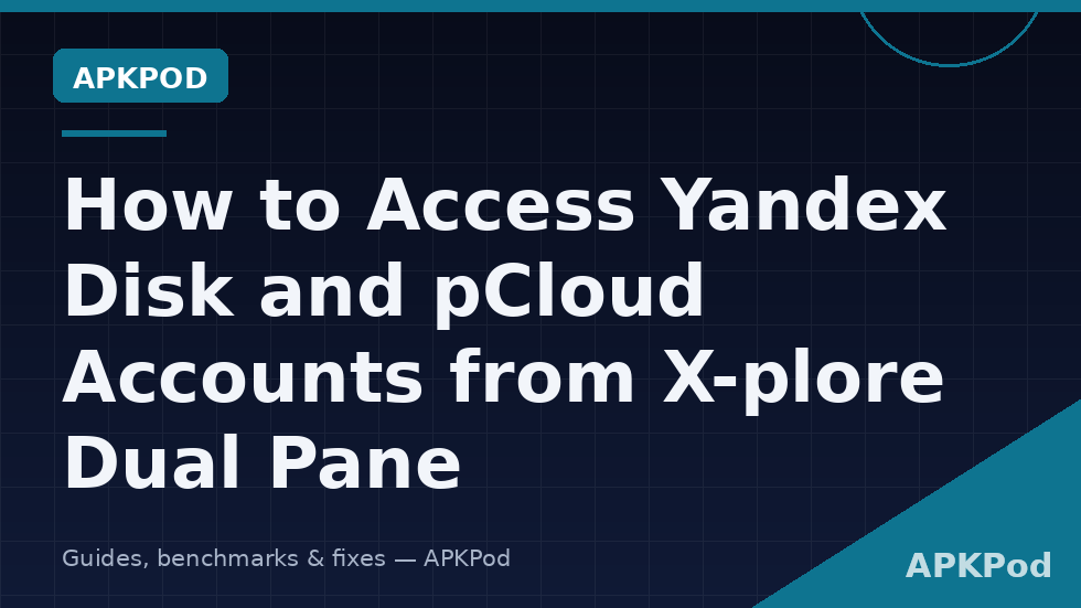 Diagram of X-plore dual pane with Yandex Disk in one pane and pCloud in the other connected over WebDAV