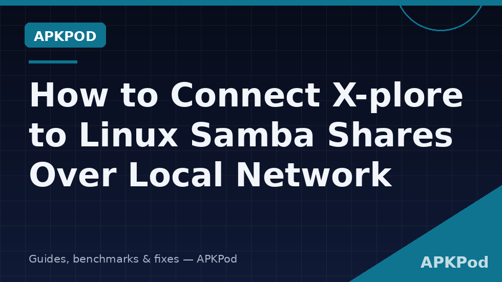 Linux terminal showing smb.conf Samba share settings beside X-plore connected to the share