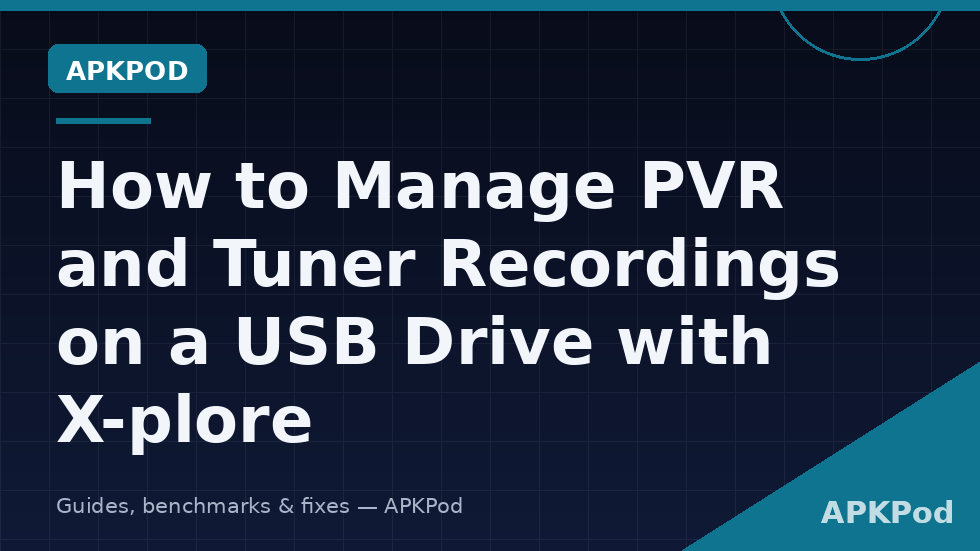 X-plore File Manager screen listing PVR recording folders and file sizes on a USB drive attached to a TV