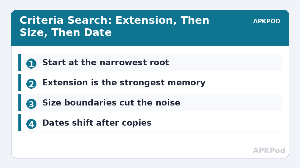 Criteria Search: Extension, Then Size, Then Date