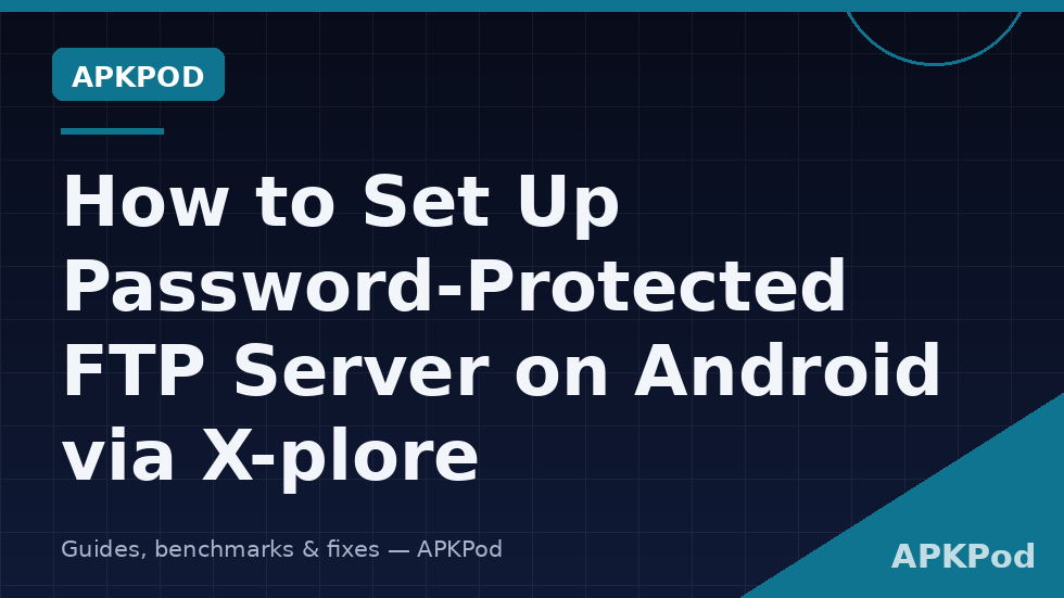 X-plore FTP server settings on Android showing username, password, port 2121 and a restricted shared folder for LAN-only access